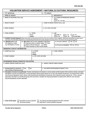 Volunteer Service Agreement for Natural & Cultural Resources