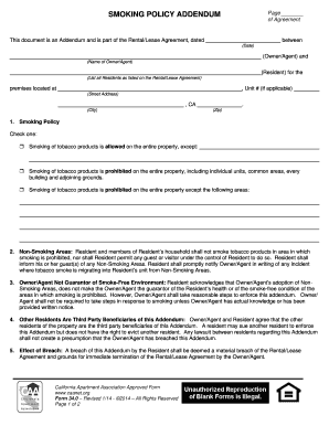 Smoking Policy Addendum for Rental Lease Agreement