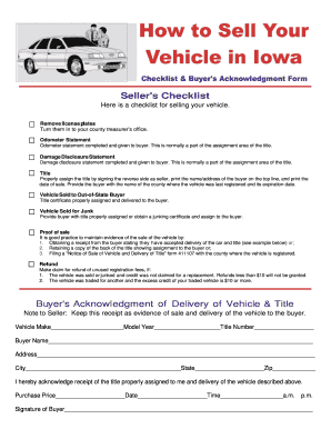 Vehicle Sale Checklist and Buyer's Acknowledgment