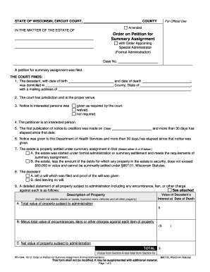 Wisconsin Order on Petition for Summary Assignment