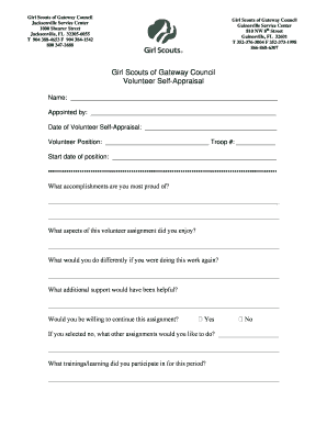 Girl Scouts Volunteer Self-Appraisal Form
