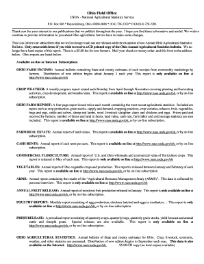 Ohio Agricultural Statistics Bulletin Order Form