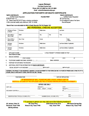 Texas Birth or Death Certificate Application