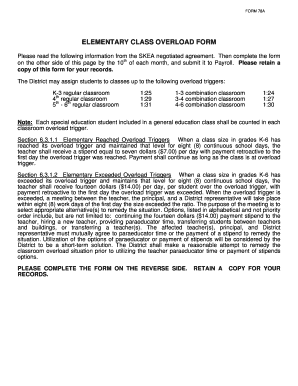 Elementary Class Overload Form