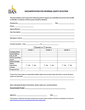 Informal Quote Selection Form