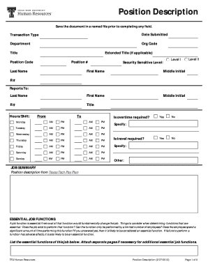 Texas Tech University Position Description Form