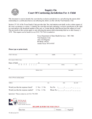 Texas Court of Continuing Jurisdiction Inquiry Form