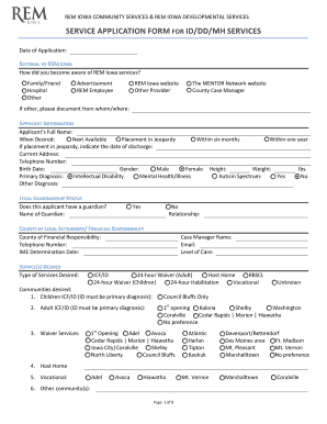 Iowa Service Application Form for ID/DD/MH Services