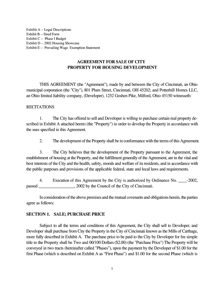 Fillable Online cityegov cincinnatioh Exhibit A Legal Descriptions