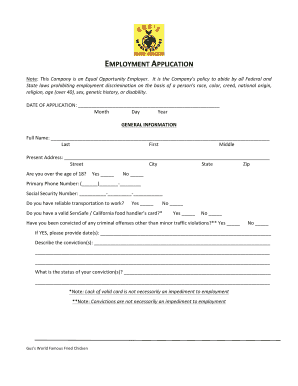 Gus's World Famous Fried Chicken Employment Application