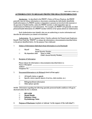 PEBTF HIPAA Authorization to Release Protected Health Information