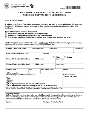 Wisconsin Birth Certificate Annotation Form
