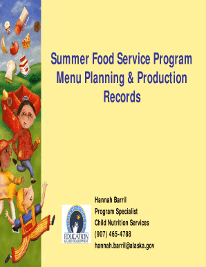 Hospital menu planning - Summer Food Service Program Menu Planning & Production Records