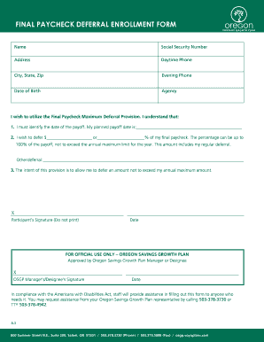 Oregon Final Paycheck Deferral Enrollment Form