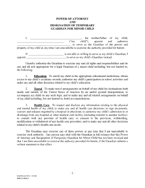 Power of Attorney and Designation of Temporary Guardian for Minor Child