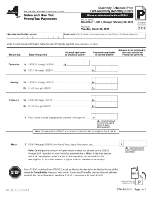 New York State Quarterly Schedule P for Sales and Use Tax