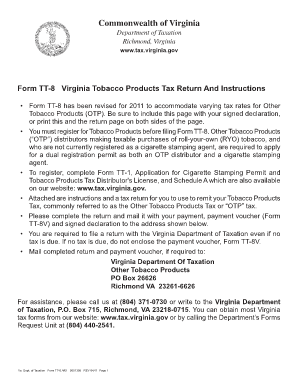 Virginia Tobacco Products Tax Return Form TT-8