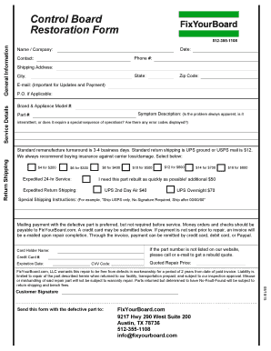Appliance Control Board Repair Form
