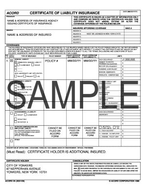 Certificate of Liability Insurance