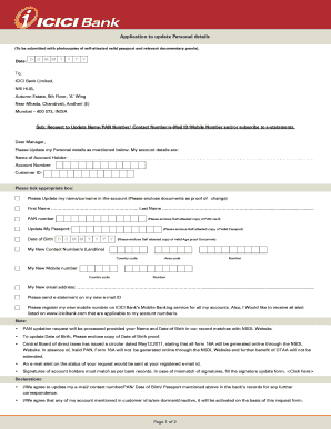 ICICI Bank Personal Details Update Form