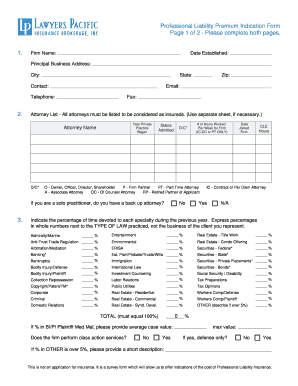 Professional Liability Premium Indication Form