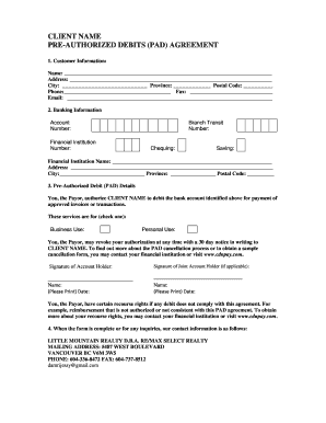 Pre-Authorized Debits Agreement