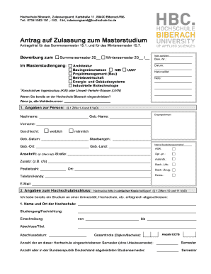 Antrag auf Zulassung zum Masterstudium