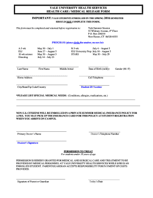 Yale University Health Care Release Form