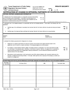 Texas Private Security Change in Officers Form