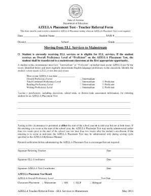 AZELLA Placement Test Teacher Referral Form