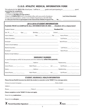 CISD Athletic Medical Information Form