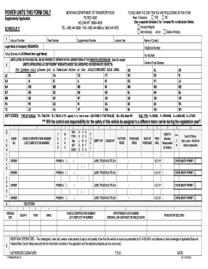 Montana Supplemental Application for Power Units