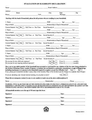 Section 8 Housing Choice Voucher Program Eligibility Declaration