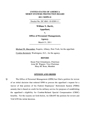 Fillable Online 2011 Mspb 41 - US Merit Systems Protection Board Fax ...