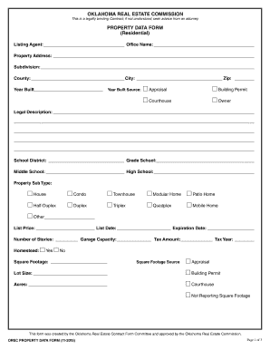 Oklahoma Residential Property Data Form