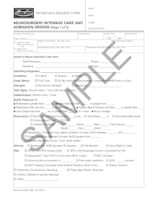 Neurosurgery Intensive Care Unit Admission Orders