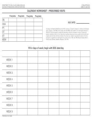 Calendar Worksheet - Prescribed Visits