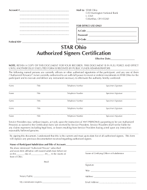 STAR Ohio Authorized Signers Certification