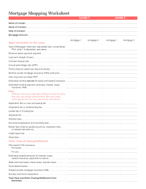 Mortgage Shopping Worksheet