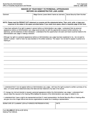 Social Security Waiver of Personal Appearance