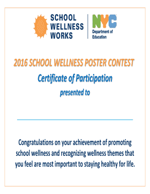 2016 SCHOOL WELLNESS POSTER CONTEST Certificate of ... - schools nyc