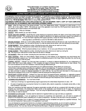 Texas Journeyman Lineman License Application