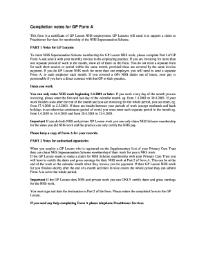 GP Form A - NHS Superannuation Scheme Membership