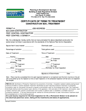 Certificate of Termite Treatment