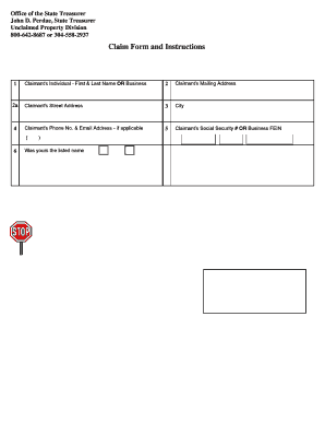 West Virginia Unclaimed Property Claim Form