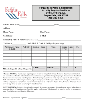 Fergus Falls Activity Registration Form