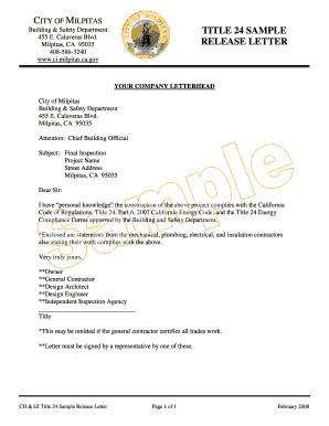 Title 24 sample release letter - City of Milpitas - California - ci milpitas ca