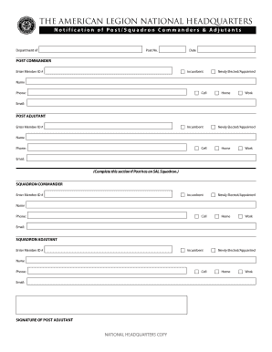 American Legion Post/Squadron Commander & Adjutant Notification Form