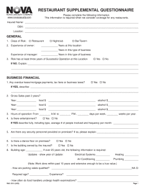 Restaurant Supplemental Questionnaire