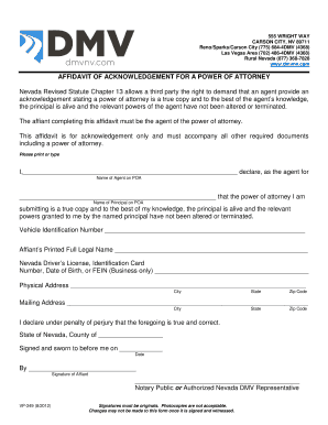 Affidavit of Acknowledgement for Power of Attorney